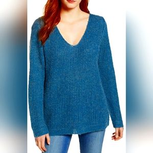 FADED GLORY, V-NECK Knit Tunic PULLOVER SWEATER, Blue Canoe, ACRYLIC, SIZE M